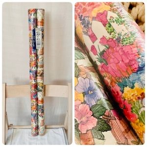 NWT Vintage 2 rolls spring garden theme gift wrapping paper 35 feet